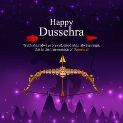 Minimalist Dussehra post with bow and arrow icon