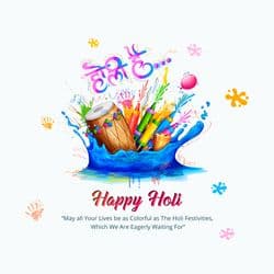 Bright Holi post with gulal splash, festive background, and Happy Holi text – AiFlexa