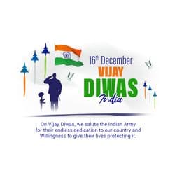 Patriotic social media post template celebrating Vijay Diwas with Indian flag by AiFlexa