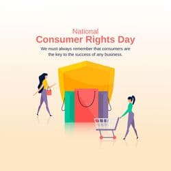 Social media template showing National Consumer Rights Day message with people and justice scale design by AiFlexa