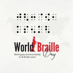 Inclusive World Braille Day social media post with Braille dots and accessibility symbols by AiFlexa