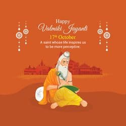 Cultural theme post with Maharishi Valmiki and ancient scriptures illustration