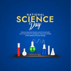 Tribute-themed National Science Day post featuring scientist visuals and science icons – AiFlexa