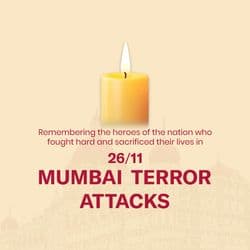 Design honoring police and NSG commandos from 26/11 attacks with dark background and patriotic visuals