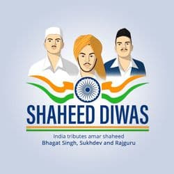 Shaheed Diwas post with Indian flag and silhouettes of freedom fighters – AiFlexa