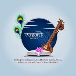 Festive Vasant Panchami greeting post with flowers, veena, and yellow theme – AiFlexa