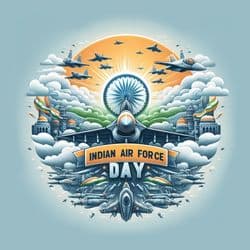 Social media design featuring Indian Air Force jets and soldiers saluting
