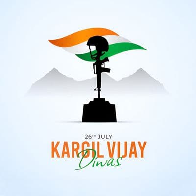 Graphic tribute for Kargil Vijay Diwas with tricolor and helmet