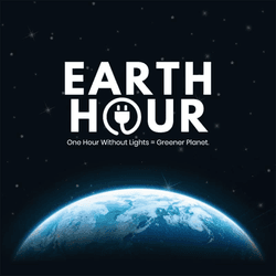 Dark themed Earth Hour design showing planet Earth and light bulb silhouette – AiFlexa