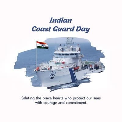 Indian Coast Guard Day Indian Coast Guard officers standing on patrol ship during national ceremony