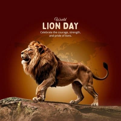 Minimalist world lion day design with lion icon