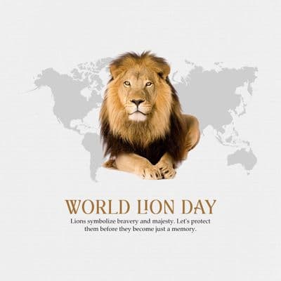 Fun cartoon lion in World Lion Day post for kids