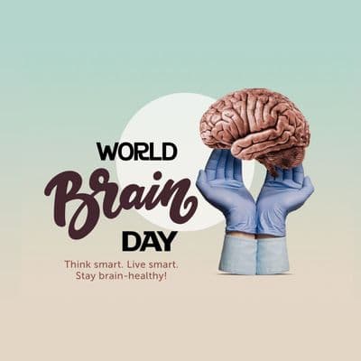 World Brain Day editable post design with human brain vector and awareness text