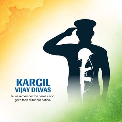 Patriotic Kargil tribute post with Indian flag backdrop and bold typography