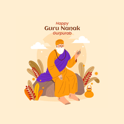 Colorful and festive Guru Nanak Jayanti post design with decorations and religious symbols