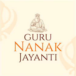 Respectful Guru Nanak Dev Ji Jayanti social post with sacred scripture and symbolic art