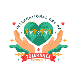 Social media post design promoting peace, unity, and tolerance with diverse hands and globe illustration