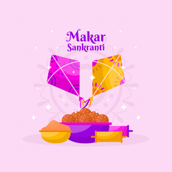 Colorful Makar Sankranti social media post template with kites and festive design by AiFlexa