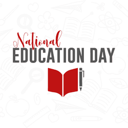 National Education Day awareness post with students studying and educational icons