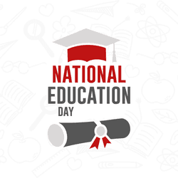 National Education Day social media post with inspiring students and books