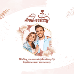 Romantic anniversary social post template with couple photo and heart elements