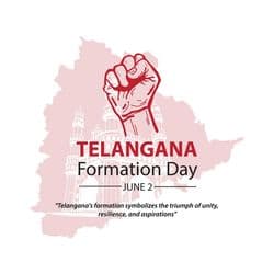 Cultural Telangana Formation Day post with heritage icons and traditional patterns