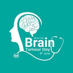 Human brain illustration with supportive message for tumor awareness