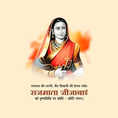 Rajmata Jijau tribute social media post design with saffron tone