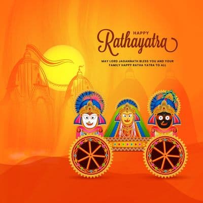 Colorful chariots of Lord Jagannath, Balabhadra, and Subhadra with crowd