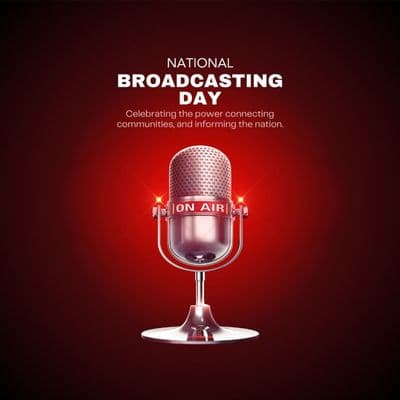 Creative post design featuring vintage radio, mic, and broadcast tower for National Broadcasting Day