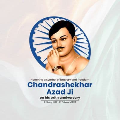 Minimalist Chandra Shekhar Azad portrait with “Jai Hind” caption on patriotic background