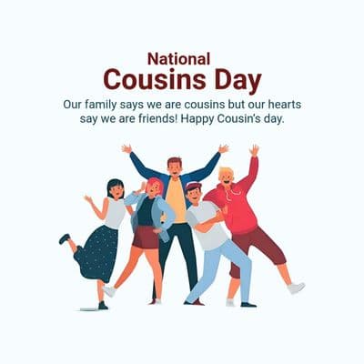 Creative cousins celebration post with heart icons and happy faces