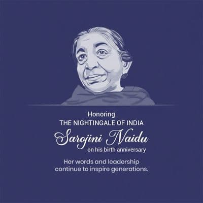 Sarojini Naidu Birth Anniversary portrait of Sarojini Naidu with Indian freedom movement theme