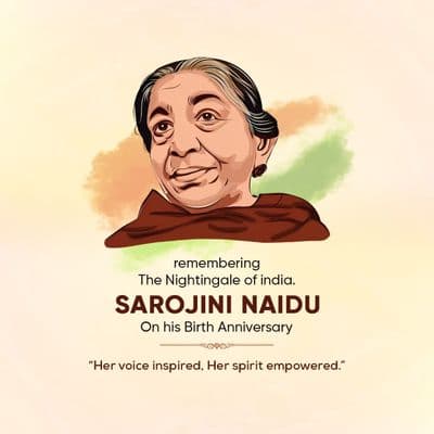 Sarojini Naidu Birth Anniversary illustration of Sarojini Naidu with poetry and Indian tricolor background