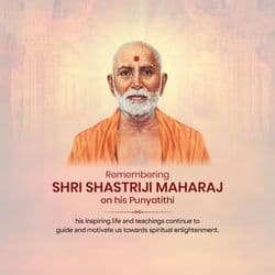 Shastriji Maharaj Punyatithi social media post template by AiFlexa, designed for businesses and influencers to honor the revered leader with customized, editable graphics.