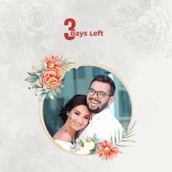 Elegant wedding countdown “days to go” social media post with rings and floral design